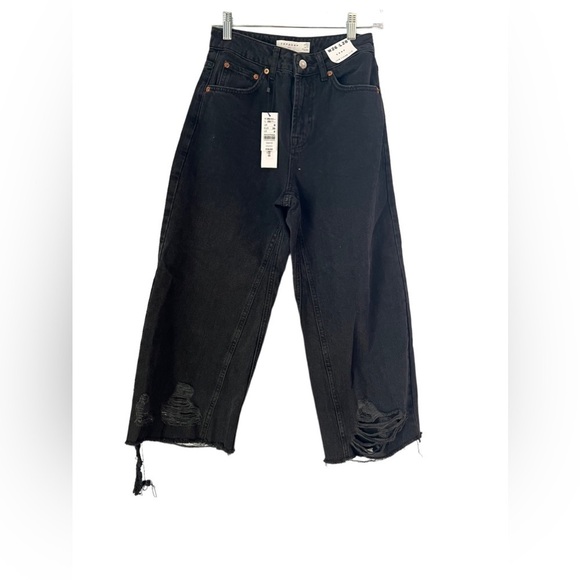 NWT TopShop Distressed Cropped Wide Leg Jeans Size 4 - Picture 1 of 8